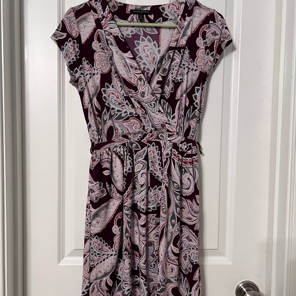 Banana Republic Burgundy and Pink Paisley Dress